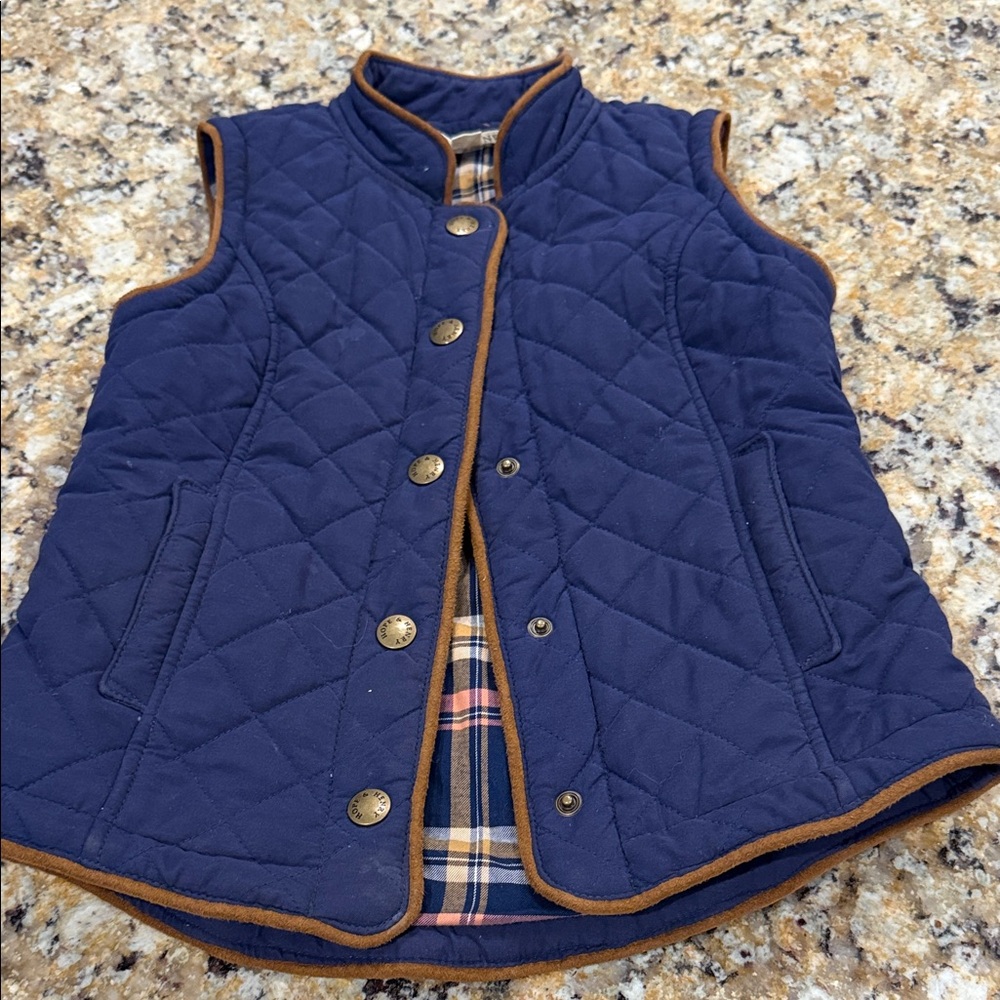 Hope and Henry Navy Quilted Vest with Plaid lining size 8 youth